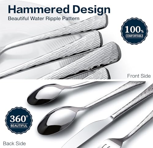 Silverware Set with Serving Utensils, 45 Piece Flatware Set, 18/10 Steel - color: Silver, size: 45-Piece