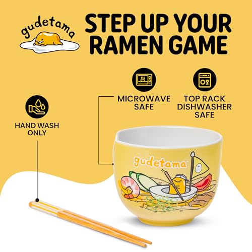 Silver Buffalo Sanrio Gudetama Sailing, Ramen Bowl with Chopsticks, 20oz - color: Gudetama Sailing in Ramen, size: 20 Ounces (No Spoon)