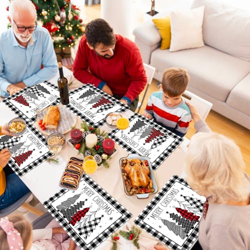 Christmas Placemats Set of 6 Xmas Trees Plastic Table Mat 17×13×0.04in - style: Christmas Black White Tree