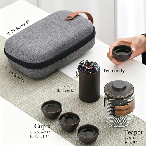 Travel Chinese Kung Fu Ceramic Teapot Portable Handmade , Teapot Teacups All in One Gift Bag for Adults (purple clay tea sets 3) - size: Purple Clay Tea Sets 3
