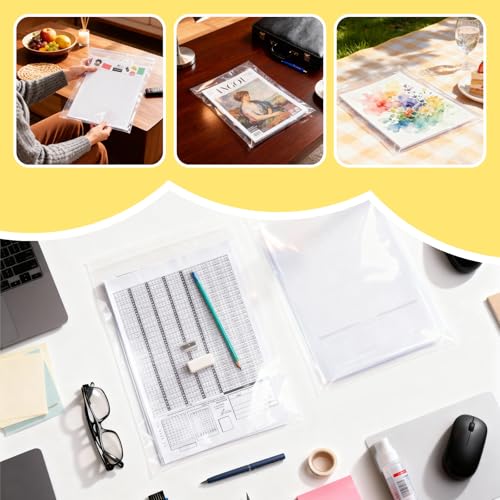 VOKOY 100 Pack 9 3/8 x 12 2/5 inches Crystal Clear Sleeves Storage Bags, Self Sealing Cellophane Bags Magazine Sleeves Protectors for 9x12 Photo Mats Art Prints Drawings - size: 9 x 12 Inch, style: 100 Pack