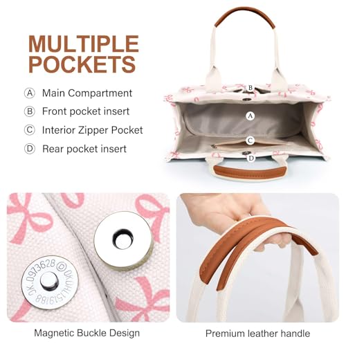 LHMTQVK Canvas Tote Bag for Women, Work & Bible Study Handbag - color: Pink Bow