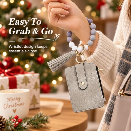 Boho Beaded Wallet Wristlet Keychain Card Holder Tassel Purse - color: A6:gray