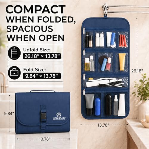 Freegrace Premium Hanging Toiletry Bag for Travel, Cosmetic Bag Organizer - color: Dark Blue