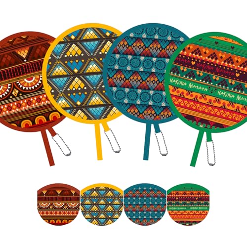4 Pack Ethnic African Print Folding Hand Fan – Portable Circle Fabric Fan, Boho Ethno Pattern, Lightweight Cooling Fan for Travel, Festival, Beach, Summer Gift (Yellow) - style: Boho Ethno