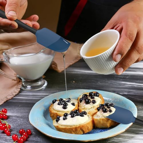 Coukre Silicone Spatula Set of 5,High Temperature Resistant, Food Grade Silicone, Dishwasher Safe, for Baking, Cooking (Dark Blue Black) - color: Dark Blue Black