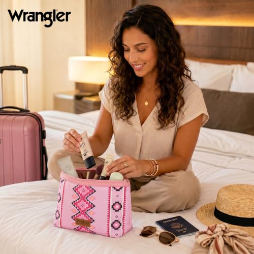 Wrangler Travel Makeup Bag Large Waterproof Cosmetic Bag for Women - color: Pink