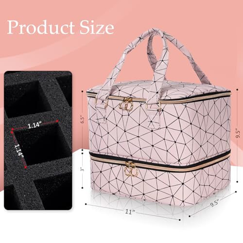 Uross Nail Polish Organizer Bag Holds 42 Bottles Nail Polish & Nail Lamp, Gel Nail Polish Organizers and Storage box for Nail Tech, Nail Kit Supplies Organizer Case - Lightpink - color: Lightpink, size: Large - 11 x 9.5 x 9.5 inch (42 bottles)