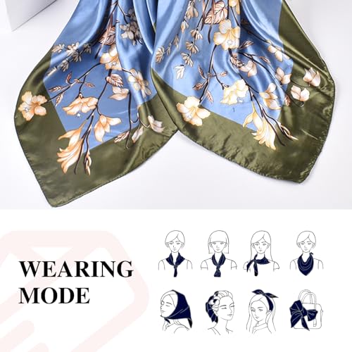 35 Inches Silk Head Scarf-Satin Hair Scarves Silk Bandana Scarf Headscarf for Women's Fashion Scarves - color: Butterfly Flowers