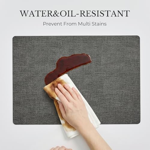 Romanstile Vinyl Placemats Set of 6, Reversible Faux Leather Wipeable Table Mats - color: Grey-black, size: PCS6