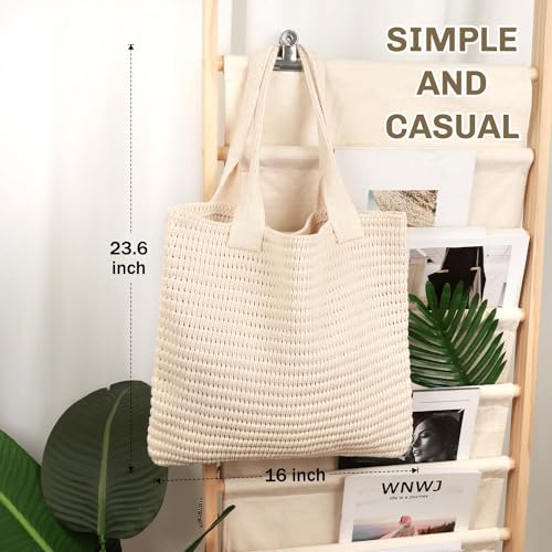hatisan Crochet Bag for Women, Handmade Knit Beach Tote Bag Summer - color: Beige-1