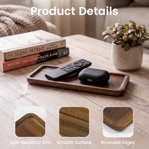 2PCS Small Wood Serving Tray (11.42 x 4.13 Inch), Mini Platter