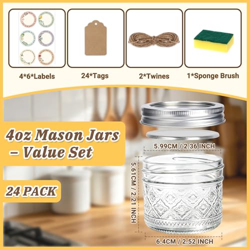 STARSIDE Mini Glass Mason Jars 4oz 24-Pack with Airtight Split Lids - color: Clear05-4oz