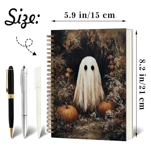 Notebook Journal for Women - A5 Spiral Notebook with Ghost in forest Design, Vintage Dark Romantic Ghost Wildflowers, Gothic Office & School Supplies, Unique Gifts for Women Birthday, Christmas (Pumpkin & ghost) - color: Pumpkin & ghost
