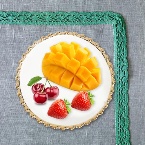 Ceramic Round Breakfast Plate with Gold Rim Nordic Style Snack Dish 5.70X5.70X0.59In Elegant White and Gold Food Plate for Family Dining and Serving Fruits Snacks