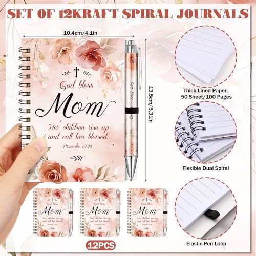 Resurhang 12 Sets Mother's Day Notebook Gifts for Mom 5.5 x 4.3'' Mom Themed Spiral Notebook Ballpoint Pens from Daughter Son for Mother's Day Birthday Party - style: Mother's Day