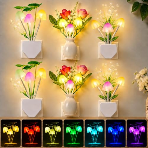 Mudder 6 Pack Mushroom Night Light,Lotus Leaves, Rose - style: Lotus Leaves, Rose