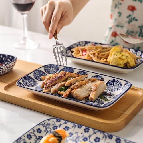 Selamica Ceramic Rectangular Salad Plates Set, Dinner Plate 9.4 Inch Dessert Plates for Party Entertaining, Small Serving Plates for Appetizers, Sushi, Fruit, Set of 4, Vintage Blue - color: Vintage Blue, size: 9.4 Inch, Set of 4