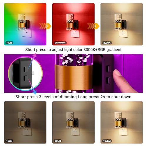 JandCase Night Lights Plug into Wall, Color Changing Night Light for Kids - color: Gold-RGB, size: 1 Pack