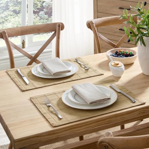 ZeeMart Linen Checked Farmhouse Placemats Set of 4, Camel 13x19in - color: Camel, size: Set of 4