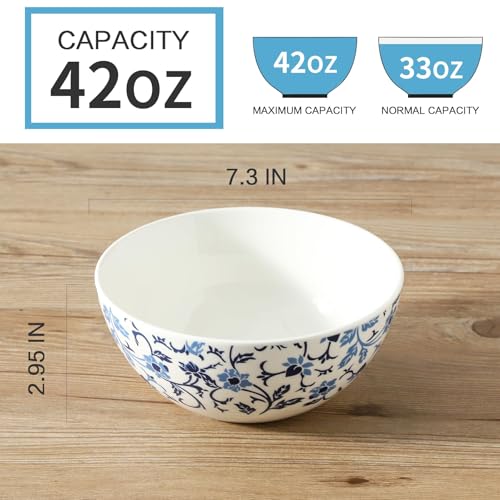 Large Soup Bowls Set of 2, Vintage Blue and White Floral Bowls,7 inch - color: White 1