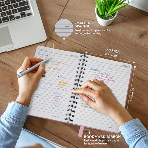Nextnoid Lined Spiral Notebook Journal For Women & Men - A5(5.8" x 8.3") 170 Pages, Hardcover Notebooks for Work & Note Taking, College Ruled Journals for Writing - Pink - color: e-Pink