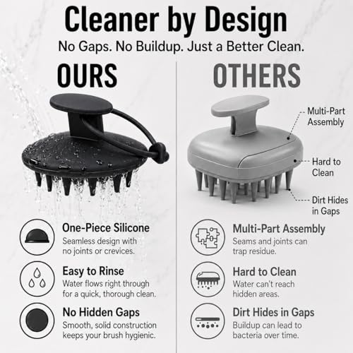 SEVENY Soft Silicone Shampoo Brush, Black, Pack of 2 - color: Black