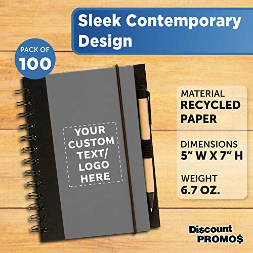 DISCOUNT PROMOS Custom Eco Block Notebooks with Pens Set of 100, Personalized Bulk Pack - Perfect for School, Office, Business, Home - Smoke - color: - Custom - Smoke, size: 10/50/100 notebooks