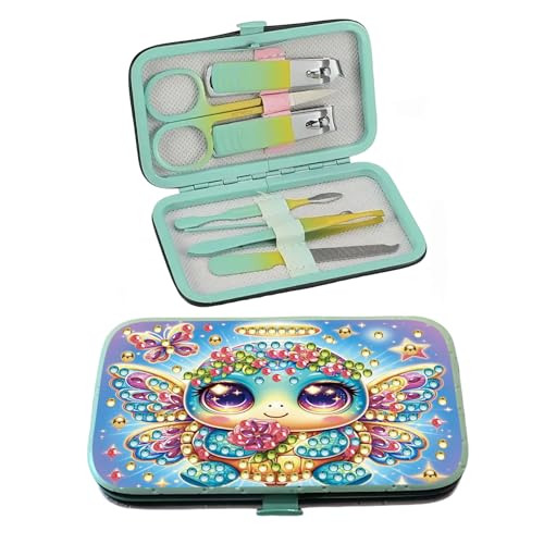 F-CANLAN Winged Turtle Butterfly Diamond Art Manicure Kit Nail Storage Case - color: Blue