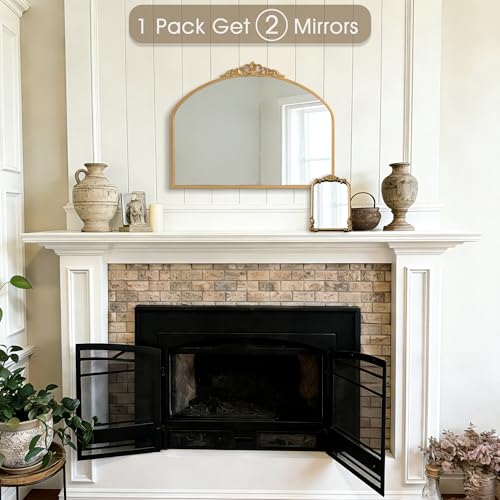 1 Set Vintage Gold 36x29 Arched Dresser Antique Tabletop Wall Mirror - size: 29"L x 36"W/Set