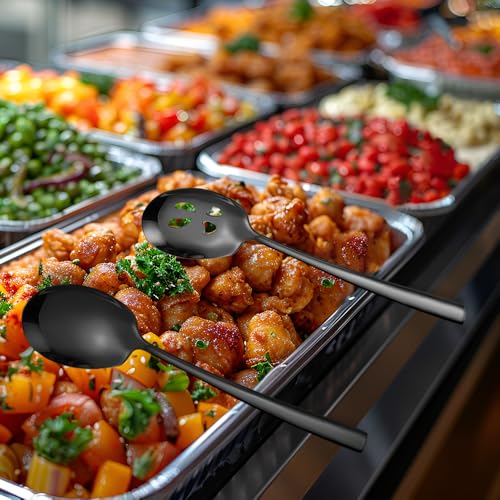 Serving Spoons Set 9.14 Inch Slotted Spoon Serving Spoon Stainless Steel Serving Utensils for Buffet Catering Dishwasher Safe(Set of 6, Black) - size: 3 Spoons, 3 Slotted,Black