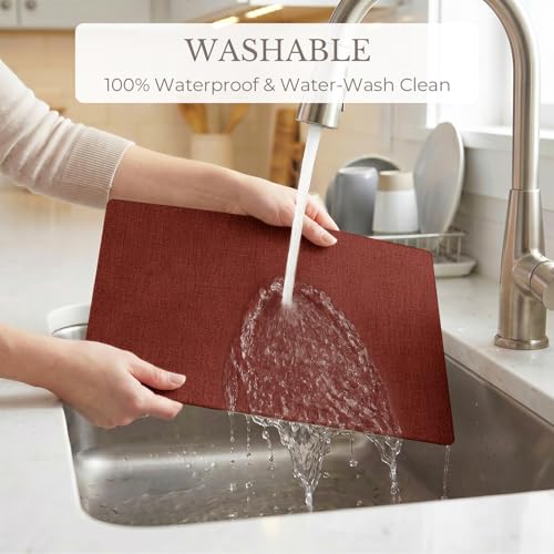 Romanstile Faux Leather Vinyl Placemats Set of 6, Red - color: Red