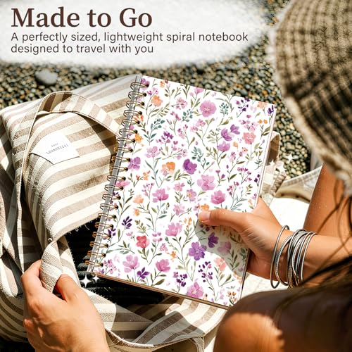 Enkvke Cute Spiral Notebook Journal for Women - color: Floral-Pink Purple-A5