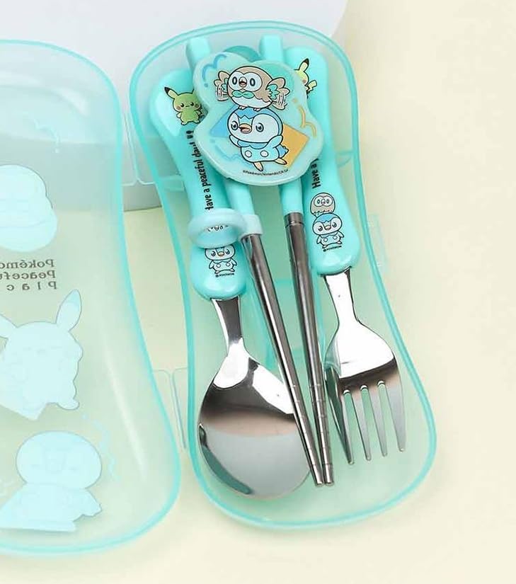 Cute Fork, Spoon, and Chopsticks Flatware Set with Case, Stainless Steel (Mint) - color: Mint