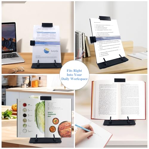 Keenjorika Desktop Document Book Holder with 7 Adjustable Positions, Black Document Holder for Desk, Paper Holder Copy Stand Holder for Speech, Paper Holder Stand for Desk Typing, Angle Adjustable