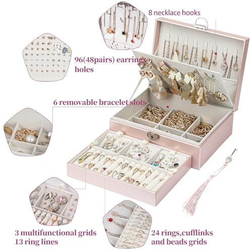 BOOVO Large Jewelry Boxes For Women (Rose Gold, 4 layer) - color: Rose Gold, size: 4 layer