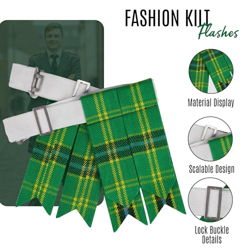 EZE Kilt Flashes for Men with Heavy Buckle Adjusters, Plain & Tartan Kilt Sock Flashes Acrylic Wool - color: Campbell Ancient
