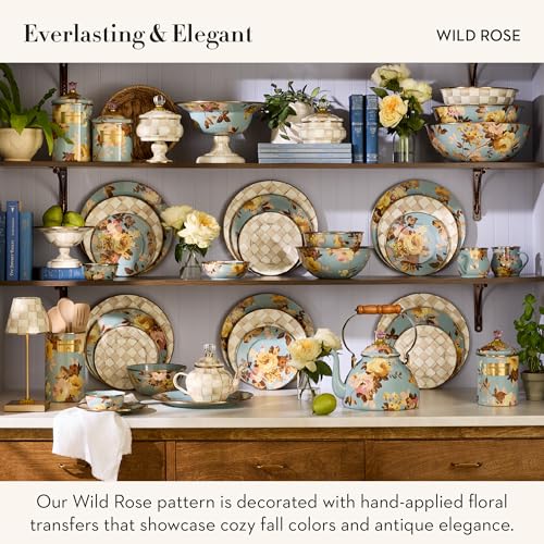 MACKENZIE-CHILDS Enamel Round Tray, Decorative Serving Platter for Food and Drinks, Wild Rose Slate - color: Slate Wild Rose