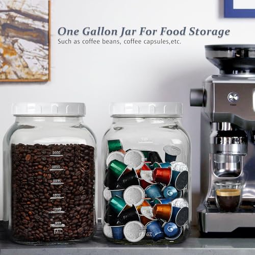 2 Pack Wide Mouth 1 Gallon Clear Glass Jar with Lid, Heavy Duty Airtight Screw Lid with Silicone Gasket - Large Mason Jar with 2 Scale Mark for Fermenting Kombucha and Storing Food(Extra 2 Gaskets) - size: 1 Gallon