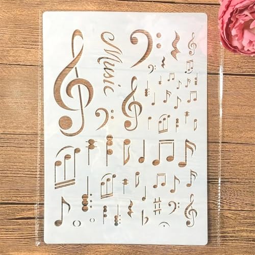TIAMECH A4 Reusable Music Symbol Notes Stencil for Painting - style: Music Notes