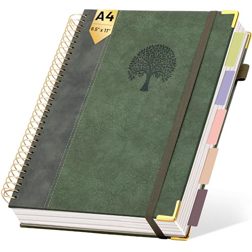 Yoment Hardcover Spiral Notebook 8.5" x 11" 5 Subject Notebook with Tabs - color: Green