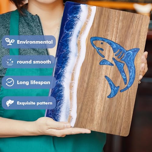 Ocean Resin Shark Charcuterie Board, Acacia Wood & Resin Cutting Board, Decorative Serving Platter for Cheese, Fruit, Snacks, Beach Themed Kitchen Gift for Party, Holiday, Birthday - color: blue shark