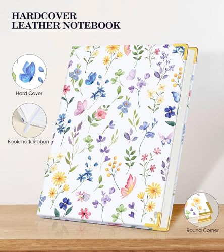 Lined Journal Notebook for Women, A5 Hardcover Leather Journaling Notebooks for Writing, 200 Pages Travel Journal, College Ruled Notebook for Work School, Note Taking 5.75'' X 8.38'' Purple Floral - color: Purple Flower