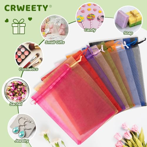 Crweety 50 Pcs Organza Bags 3x4, Green Small Mesh Gift Bags Drawstring Bulk - color: Green