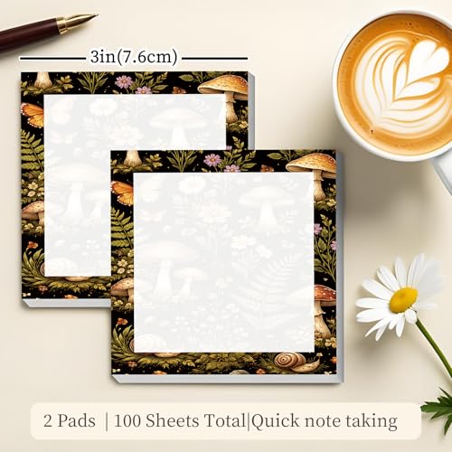 Sticky Notes 3x3 Inches, Cute Self-Stick Note Pads, Funny Memo Pads, Easy to Post Sticky Notes for Office, Home & Notebook Cute Mushroom Forest - color: Cute Mushroom Forest