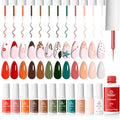 Beetles Gel Polish 12 Pcs Liner Nail Art Set White Nude Red Green Brown - color: C - Multicolor-12-2