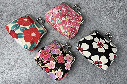Coin Purse [ Made in Japan ] Traditional Edo Komon Design Small Change Pouch Cherry blossom (Black)