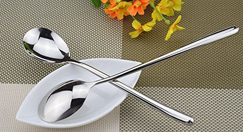 Korean Spoon,Stainless Steel Long Handle Soup Spoons,Long Tablespoon,Coffee Spoon,Silver,Pack of 5 (8.7x1.6 inches) - size: 8.7x1.6 inches