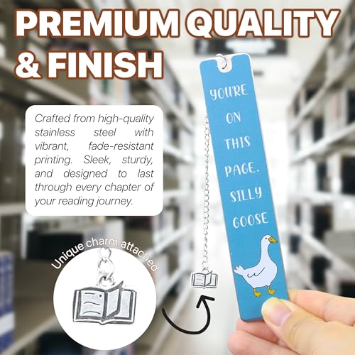 Silly Goose Bookmark, Cute Funny Bookmarks for Women Metal Book Mark Pink Bookworm Bookmark Bookish Accessories Cool Gifts for Book Lovers Reading Club Christmas Birthday Present (Aqua Blue) - color: Aqua Blue