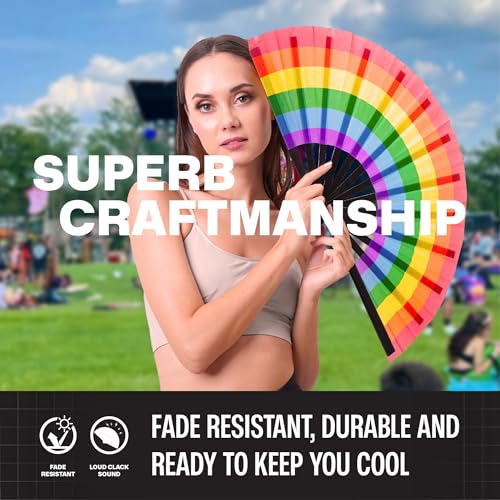 SoJourner Folding Rave Fan, Rainbow - color: Rainbow Fan